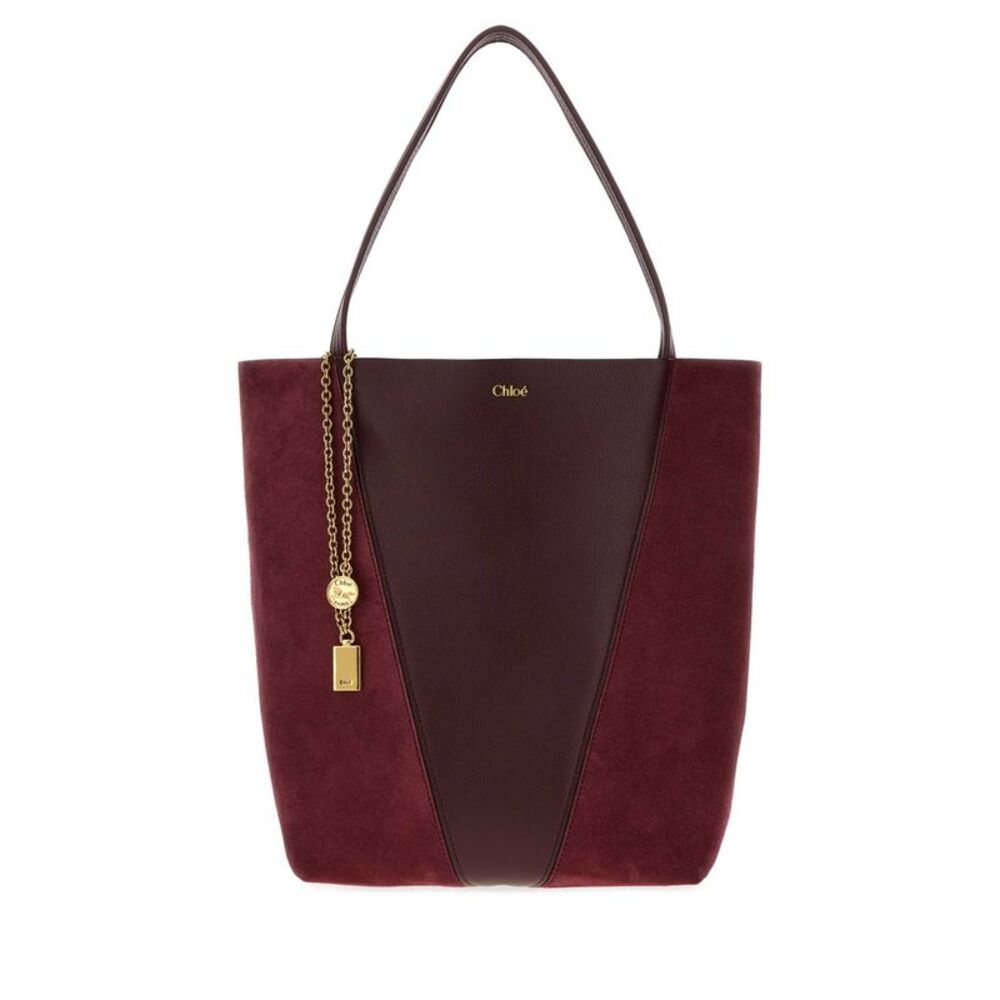 Chloe Women Burgundy Leather And Suede Spin Shopping Bag